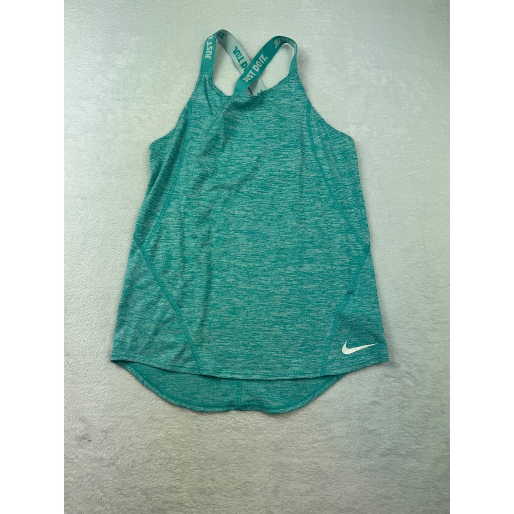 Nike Dri-FIT Teal‎ Heather Cross Back Just Do It Tank Top Womens Large